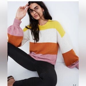 Striped Gladwell Balloon-Sleeve Pullover Sweater